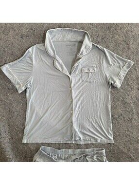 Birdy Grey Womens XL Bamboo Pajama Set Blue Gray Shorts Missing Drawstring